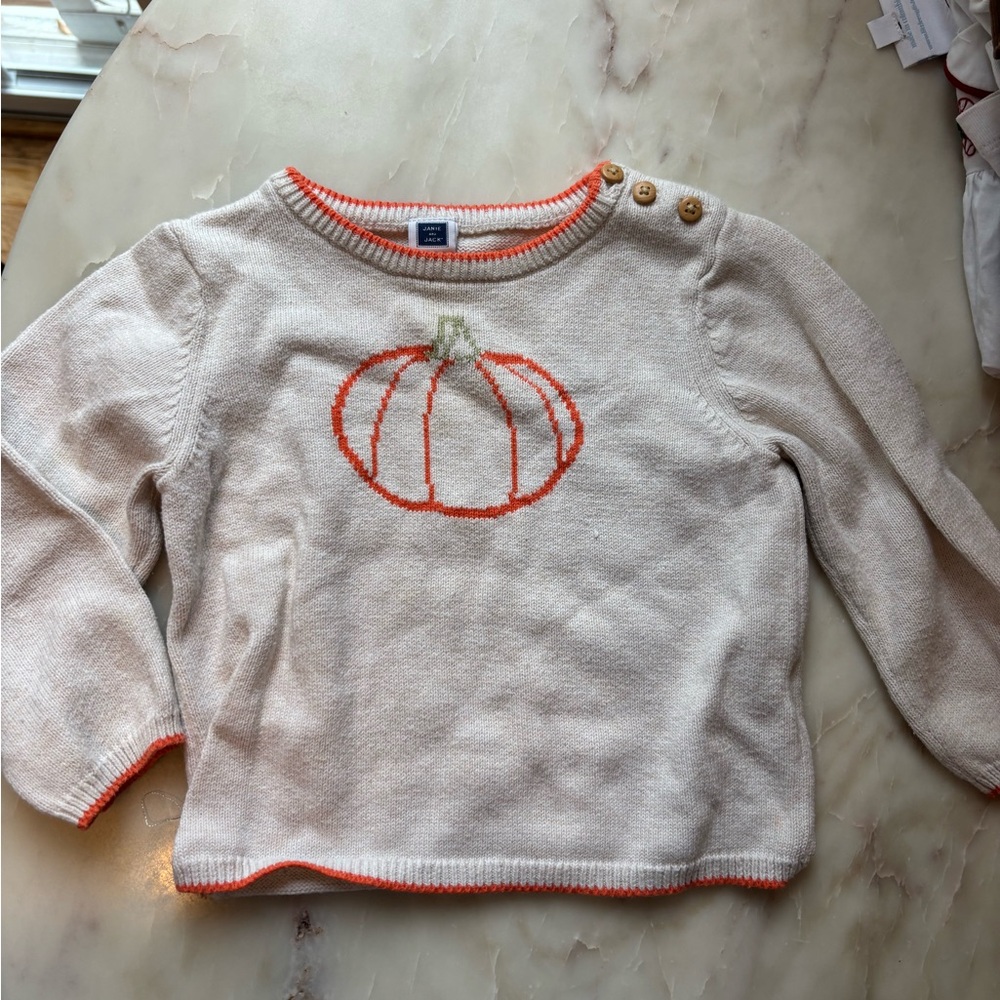 Janie and Jack Cream Sweater with Orange Pumpkin